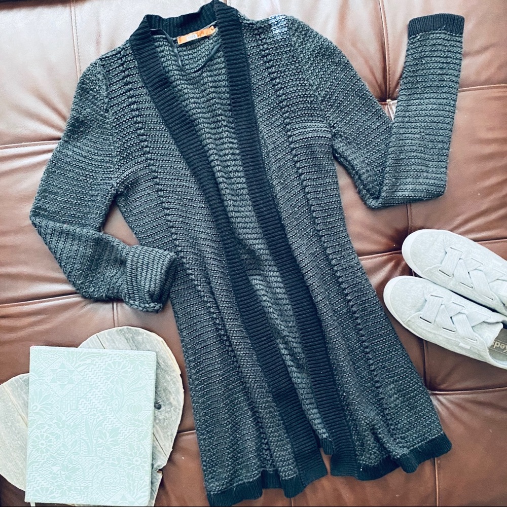 Charcoal Grey Knit Open Cardigan Juniors M
